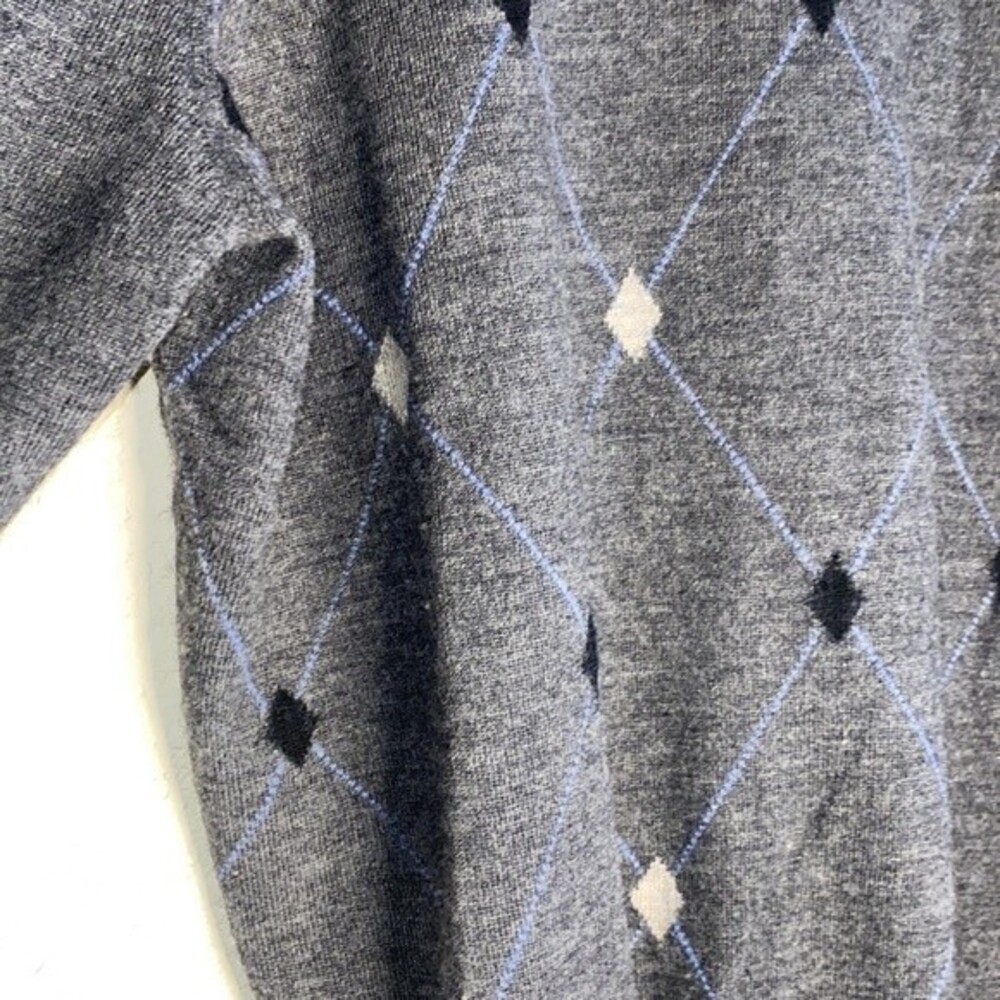 mens merino wool sweater diamond Large golf vneck luxury preppy gray - Picture 9 of 9